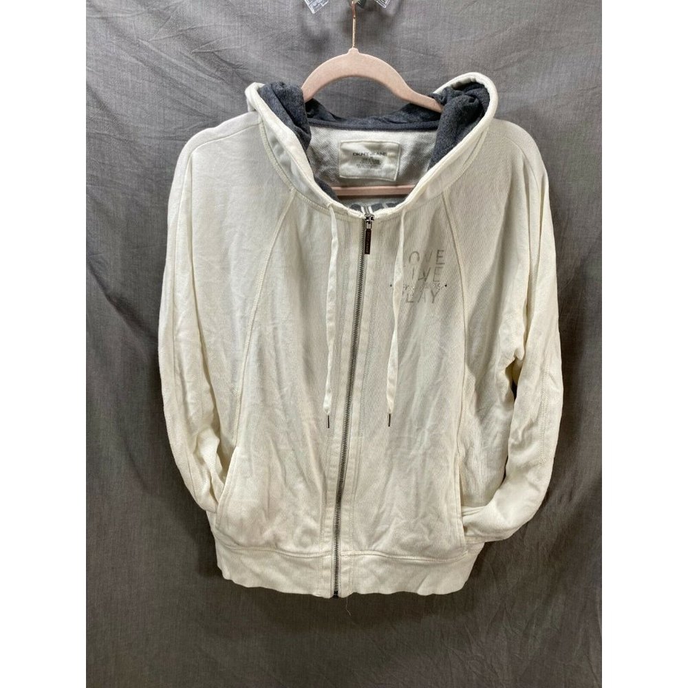 Dknyโ Jeans Sweater Womens Medium White Logo Zip Long Sleeve Hoodie Ladies.